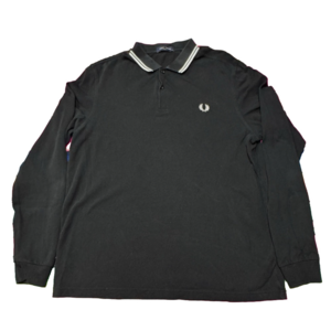 Fred Perry Long Sleeve Polo Shirt‎ Men's XL Black Twin Tipped Laurel Wreath
